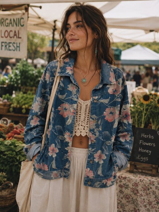 Vintage America Jackets & Blazers - 🌸Vintage Alfred Dunner 90’s Floral Denim Oversized Lightweight Jacket | L